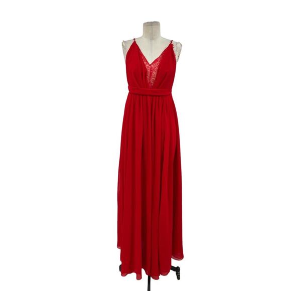 Michael Costello x Revolve Justin Gown Red Maxi‎ Lace Slit Size Large - Picture 2 of 16